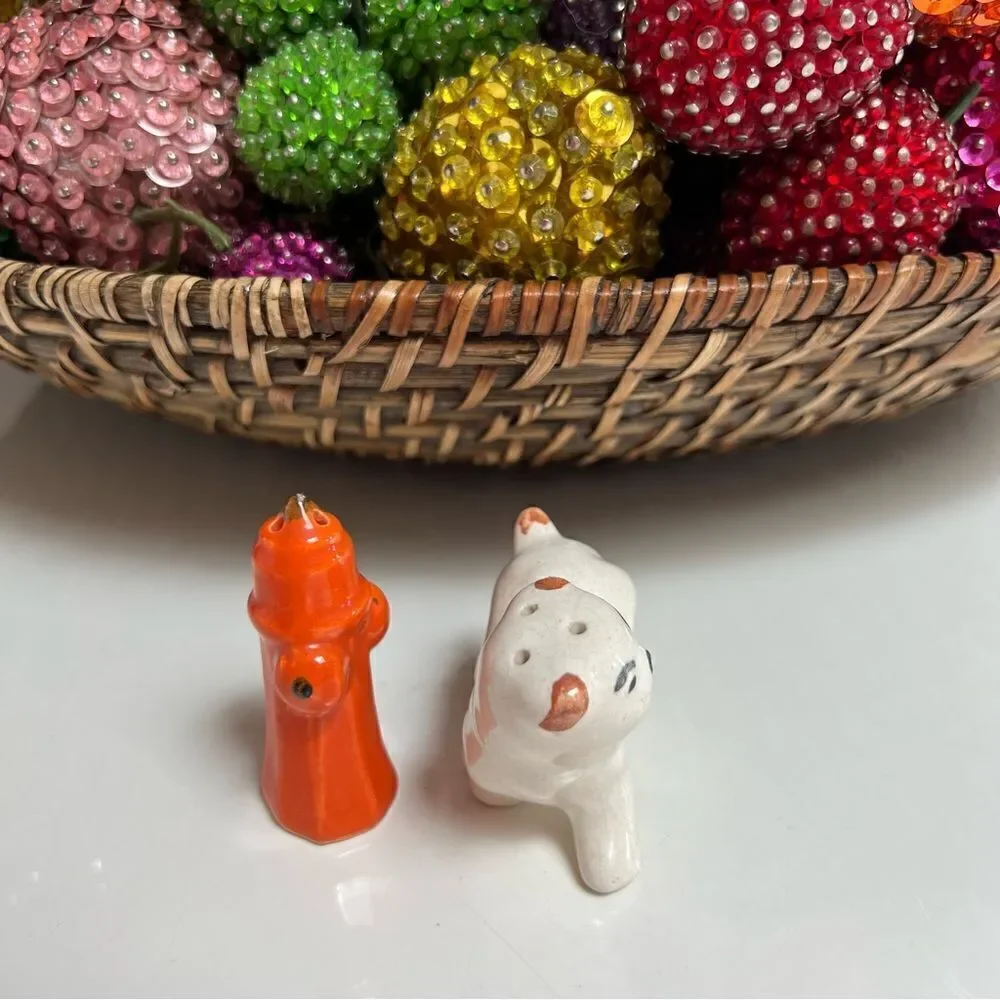 Quirky Vintage Dog and Fire Hydrant Salt and Pepper Shakers Set